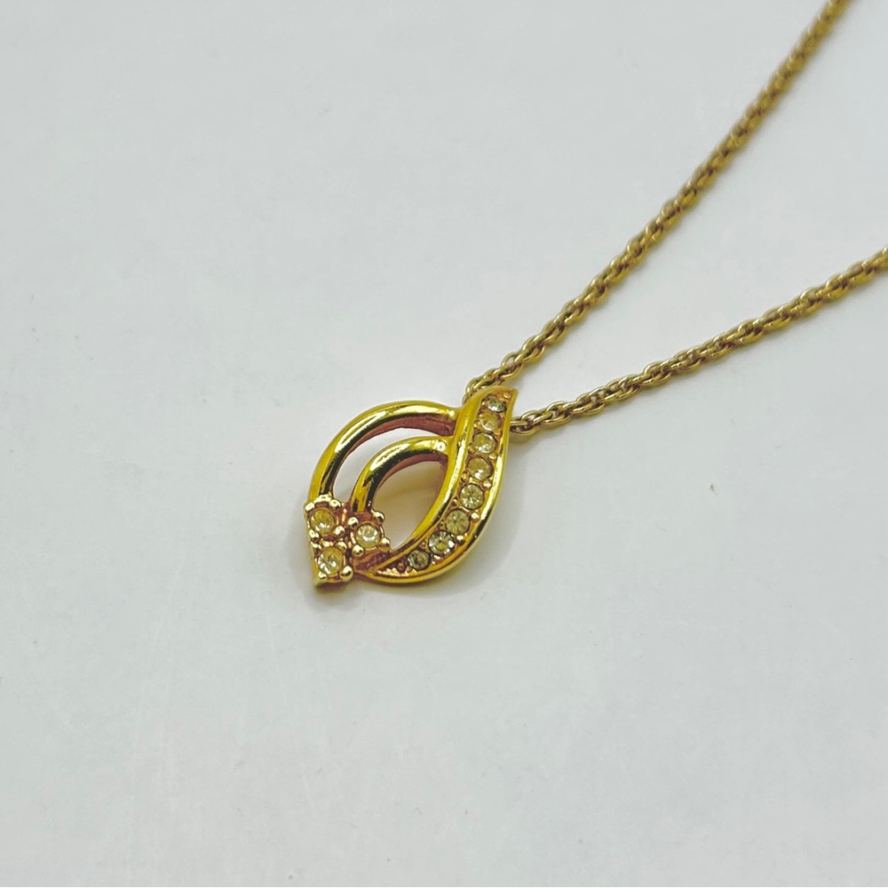 Dior Gold Plated Necklace with with Rhinestones on Pendant - Picture 2 of 5